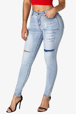 Acid Wash Ripped Skinny Jeans Trendsi