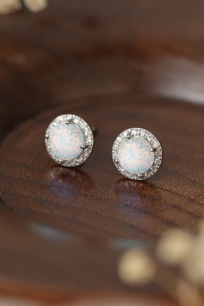 925 Sterling Silver Platinum-Plated Opal Round Stud Earrings Trendsi