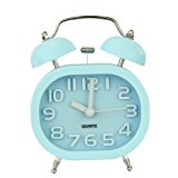 Fashion Oval Cute Twin Double Bell Desk Alarm Clock with Nightlight Loud Alarm (blue) ZopiStyle