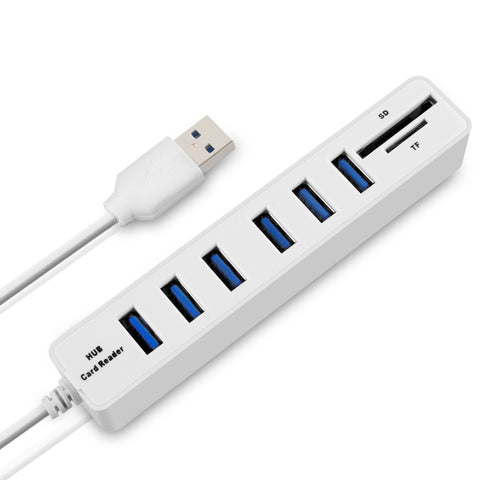 6-Port USB 2.0 Data Hub 2 In 1 SD/TF Multi USB Combo with 3ft Cable for Mac, PC, USB Flash Drives And Other Devices White ZopiStyle