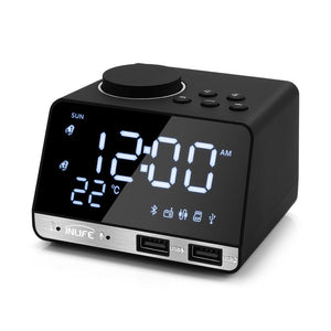 Plastic K11 Digital Bluetooth-compatible  Speaker Alarm Clock Radio Usb Charge Built-in Temperature Sensor Creative Led Display Speaker black_UK plug ZopiStyle