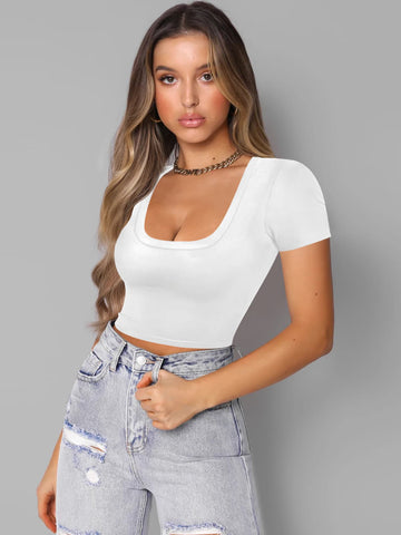 Square Neck Cropped T-Shirt Trendsi