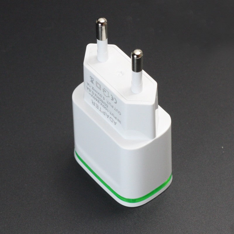 2 Ports LED Light USB Charger EU Plug Black ZopiStyle