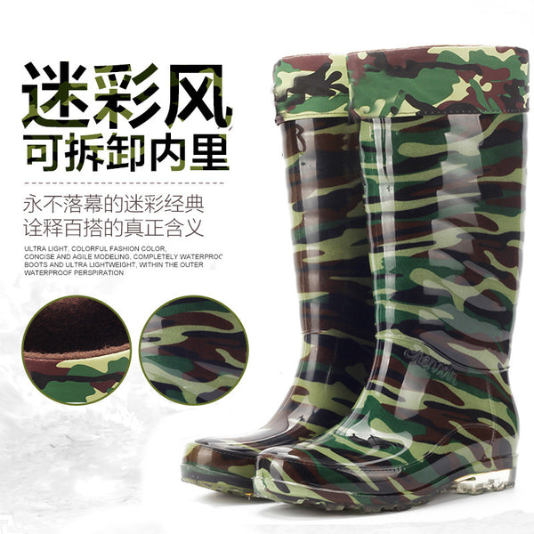 Winter plus velvet high-grade thick camouflage high water rain boots waterproof anti-slip rain shoes water shoes suit shoes rubber shoes car wash boots ZopiStyle