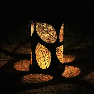 Iron Solar Lamp Hollowed Out Leaf Shadow Lantern Hanging Lighting Outdoor Landscape Light warm light ZopiStyle