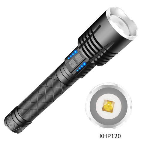 Xhp120 Flashlight Battery Level + Gear Display Type-c Rechargeable Zoom Input And Output Flashlight As shown ZopiStyle