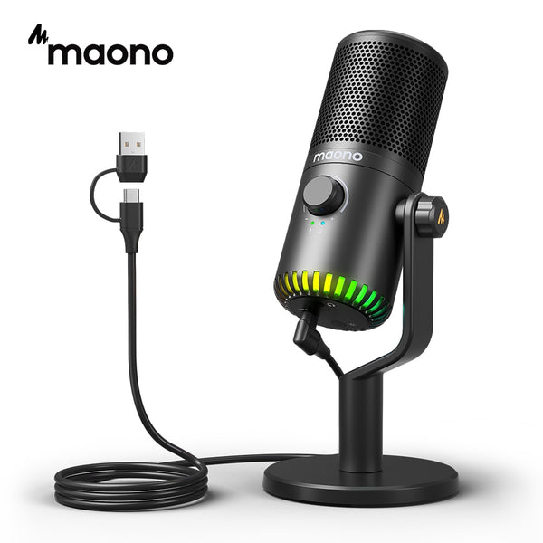 Maono USB Gaming Microphone With Type C Adapter For Phone PC Breath Light Zero Latency Monitoring For Podcasting Streaming DM30 ZopiStyle