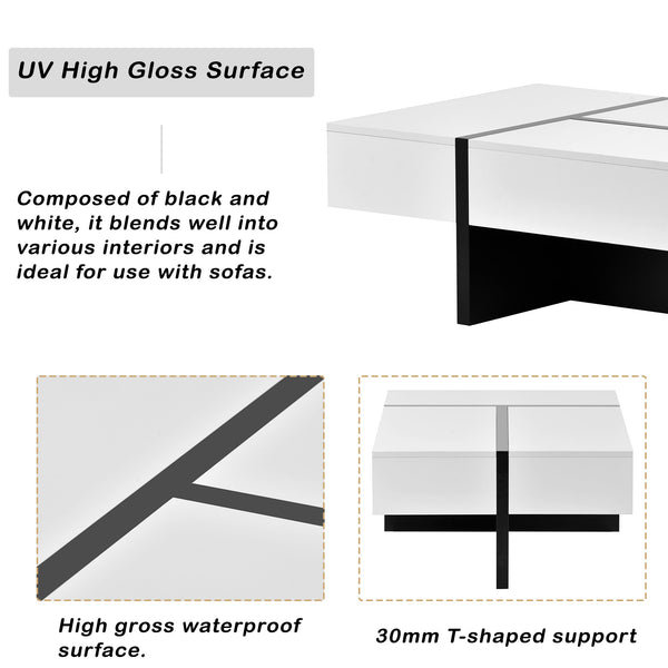 High Gloss Surface Cocktail Table Center Table for Sofa or Upholstered Chairs Rectangle Design Living Room Furniture[US-W] ZopiStyle