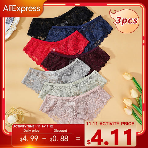 3 Pcs Panties for Woman Underwear Sexy Lace Breathable Soft Lingerie Female Briefs Panty Sexy Transparent Women&#39;s Underpants ZopiStyle