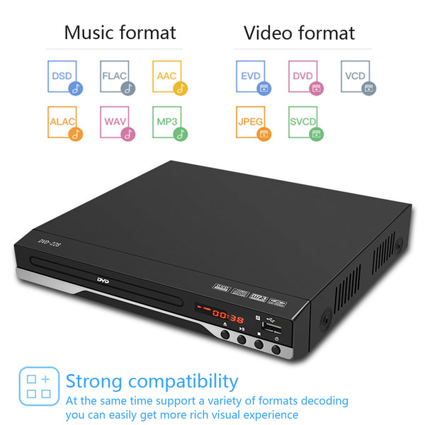 Household HD Mini HDMI DVD Player Protable EVD CD VCD Player DVD Machine black_U.S. regulations ZopiStyle