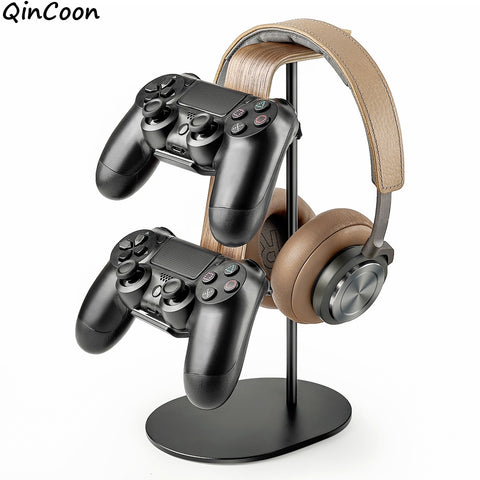 Universal Controller and Headset Stand, Aluminum Wood Gaming Controller &amp; Headphone Holder for PS5 PS4 Xbox One Nintendo Switch ZopiStyle