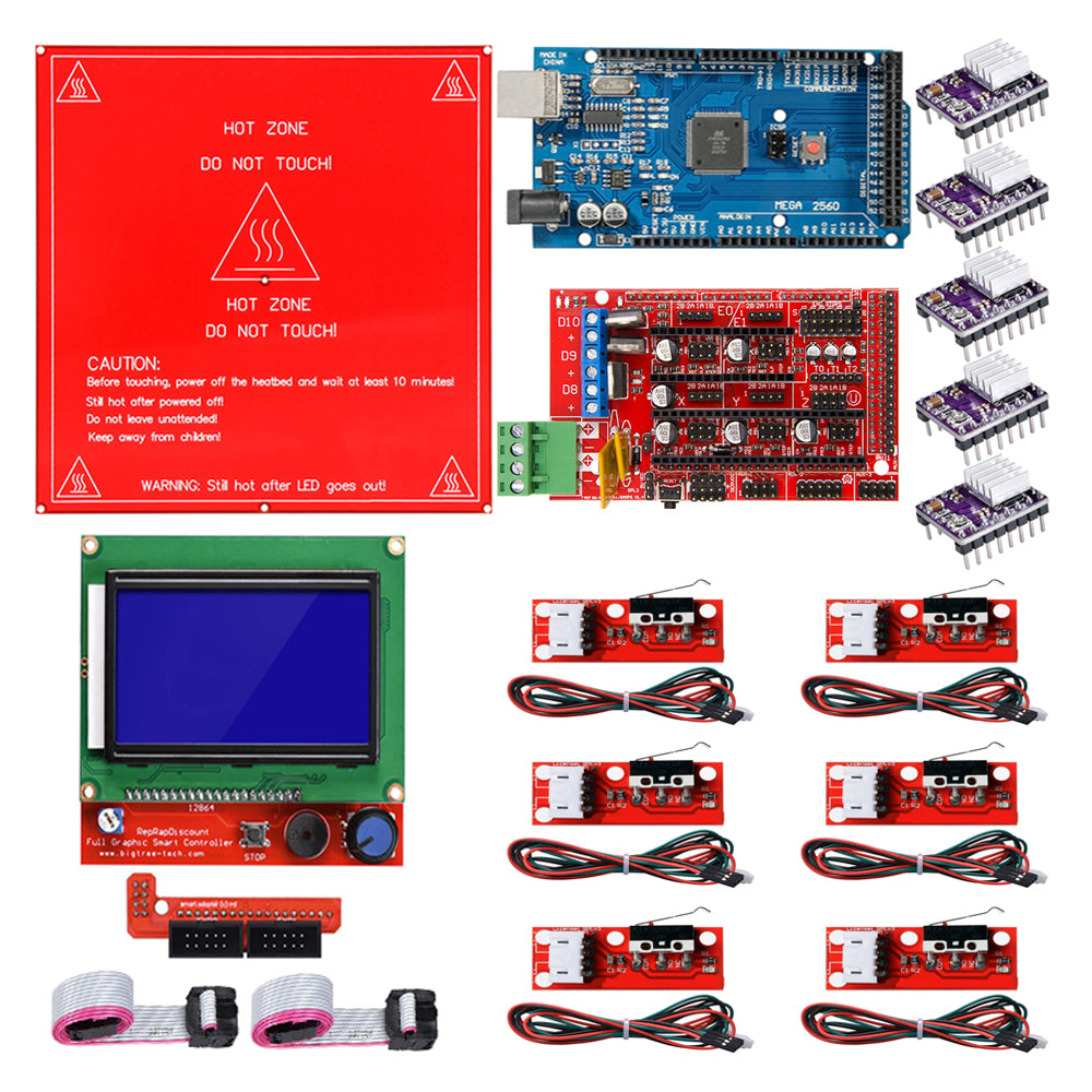 Reprap Ramps 1.4 Kit with Mega 2560 r3 + Heatbed MK2B + 12864 LCD Controller + DRV8825 +Mechanical Switch +Cables for 3D Printer 1 set ZopiStyle