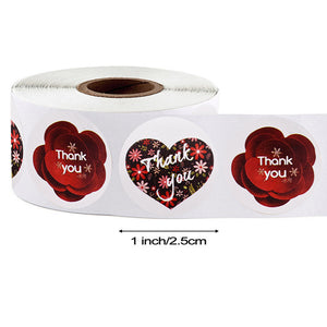 Thank You Sticker Red Flower Pattern Label Envelope Sealing Decoration red_25mm ZopiStyle