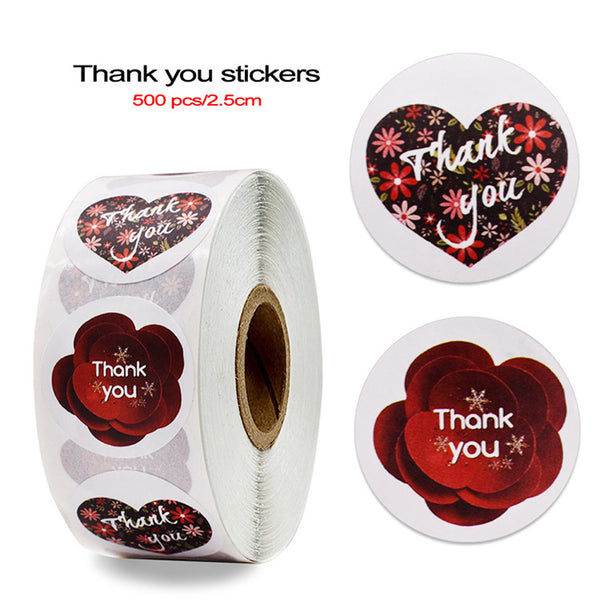 Thank You Sticker Red Flower Pattern Label Envelope Sealing Decoration red_25mm ZopiStyle