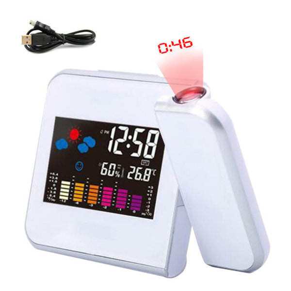 6 In 1 Creative Lcd Digital Projection  Alarm  Clock Thermometer Hygrometer Desktop Time Projector Led Back Light Nap Alarm White ZopiStyle
