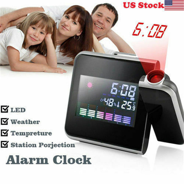 6 In 1 Creative Lcd Digital Projection  Alarm  Clock Thermometer Hygrometer Desktop Time Projector Led Back Light Nap Alarm black ZopiStyle