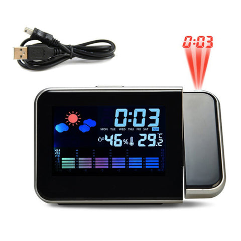 6 In 1 Creative Lcd Digital Projection  Alarm  Clock Thermometer Hygrometer Desktop Time Projector Led Back Light Nap Alarm black ZopiStyle