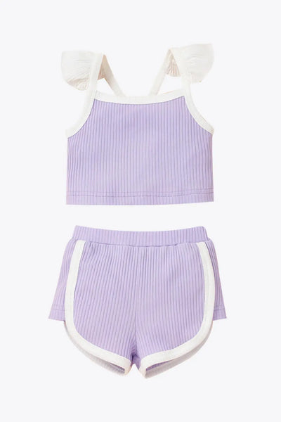 Baby Girl Contrast Trim Ribbed Cami and Shorts Set Trendsi