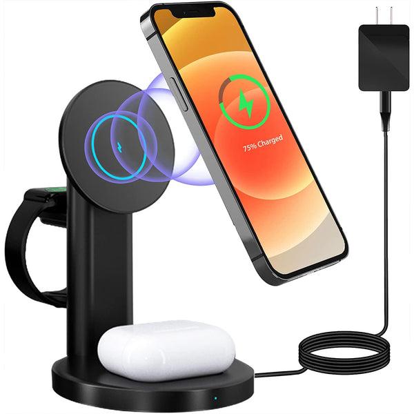 3-in-1 Magnetic  Wireless  Charger  Charging Stand Base Fast Charging Station Compatible With Iphone 13/12 / Pro / Pro Max / Mini Black ZopiStyle