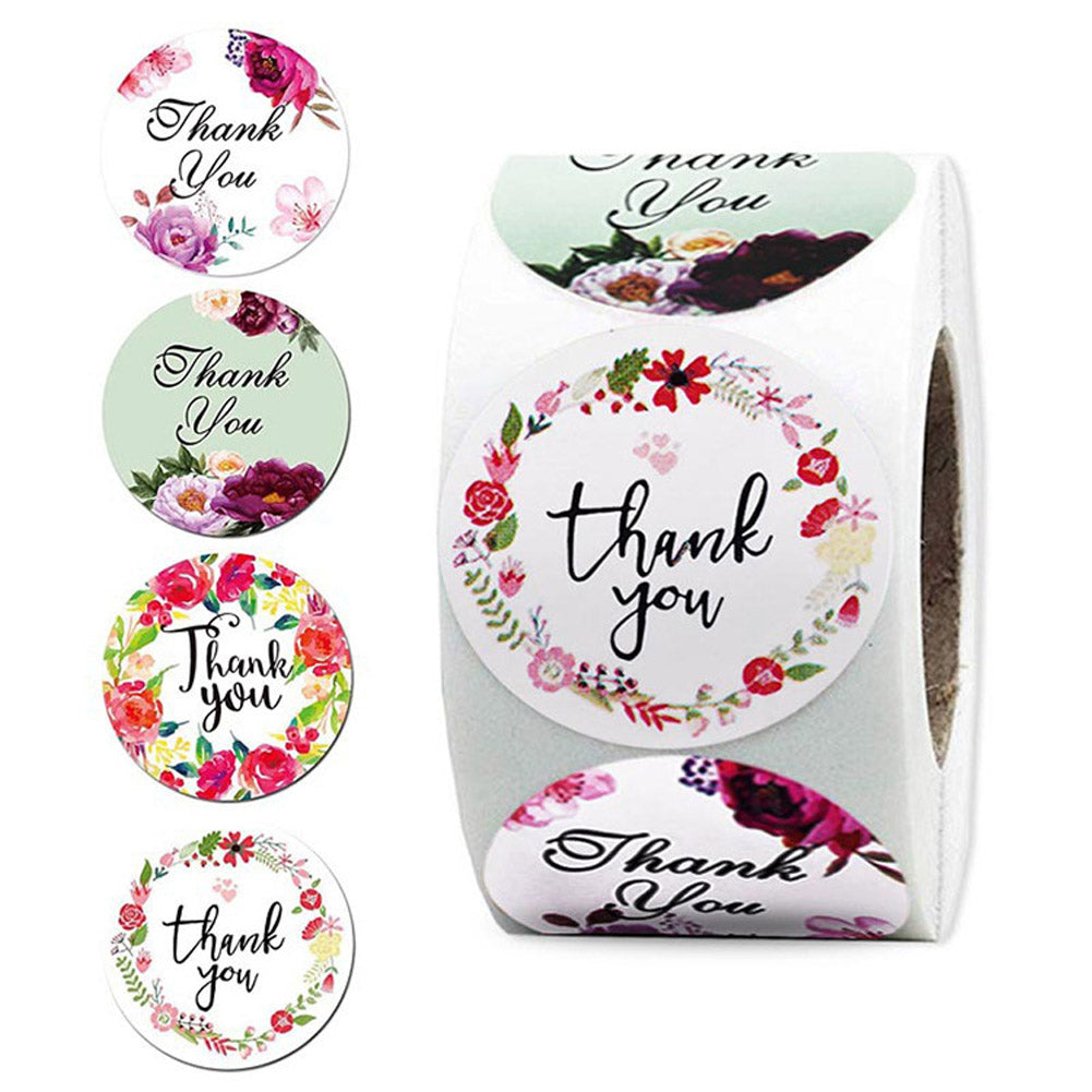 Thank You Sticker Label with 4 Garlands Pattern for Envelope Sealing Decor As shown_1inch(25mm) ZopiStyle