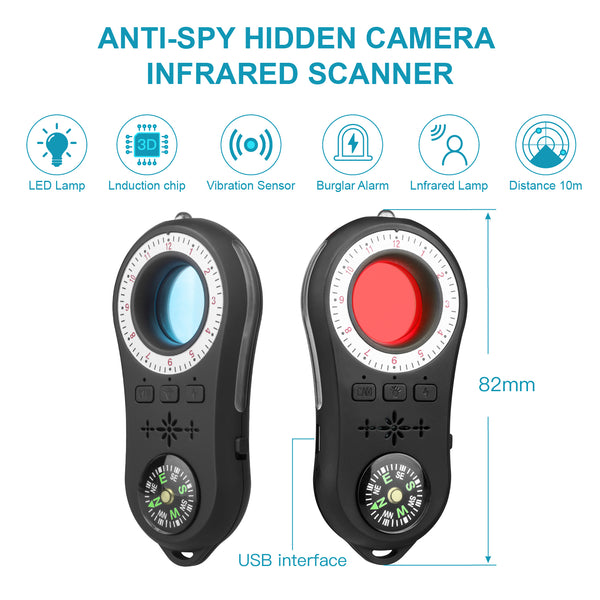 Mini Camera Multifunctional Anti-candid Scanner Detector Tracker Finder Hidden Infrared Scanner black ZopiStyle
