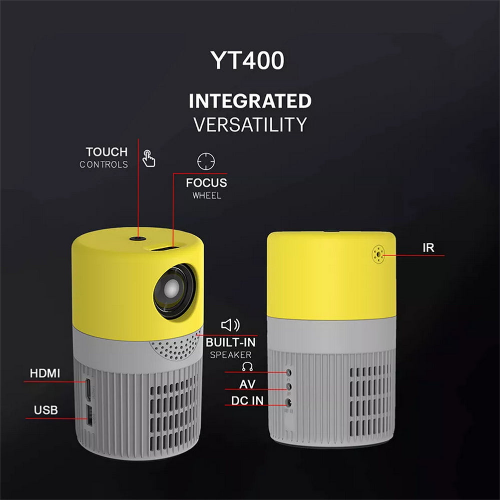 Yt400 Ultra Portable Mini  Projector Home High-definition Movie Video Projector Home Theater Cinema Player Home Entertainment Yellow-gray_US plug ZopiStyle