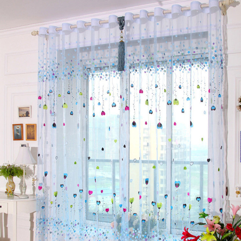 Tulle Curtain with Loving Heart Balloons Pattern for Home Balcony Living Room Kids Room  1m wide * 2m high (through rod processing)_Blue balloon yarn ZopiStyle
