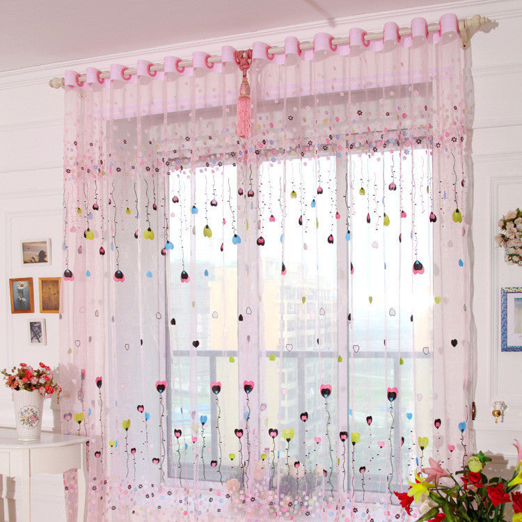 Tulle Curtain with Loving Heart Balloons Pattern for Home Balcony Living Room Kids Room  1m wide * 2m high (through rod processing)_Pink balloon gauze ZopiStyle
