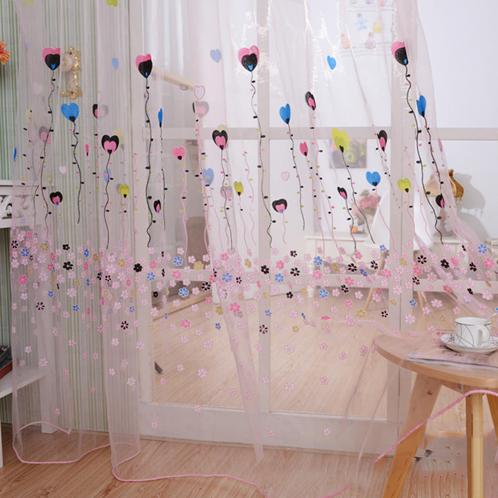Tulle Curtain with Loving Heart Balloons Pattern for Home Balcony Living Room Kids Room  1.4m wide * 2.4m high_Blue balloon yarn ZopiStyle