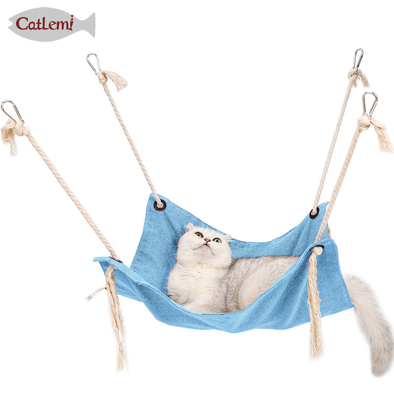 Summer Pet Hanging Nest Breathable Cotton Linen Tassels Hammock for Cats dark pink_47*47CM ZopiStyle