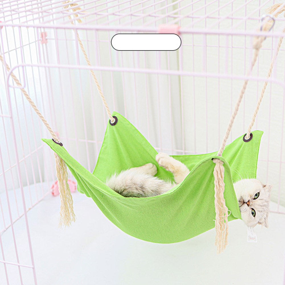 Summer Pet Hanging Nest Breathable Cotton Linen Tassels Hammock for Cats ArmyGreen_47*47CM ZopiStyle
