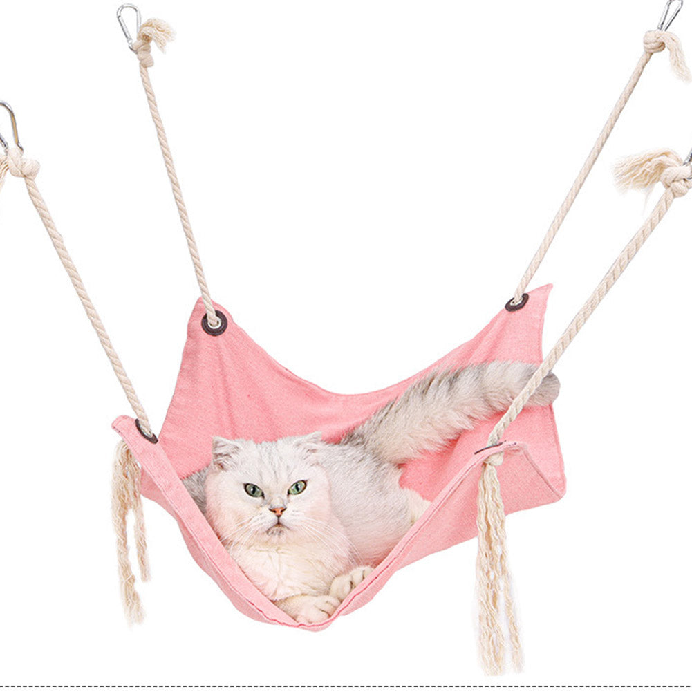 Summer Pet Hanging Nest Breathable Cotton Linen Tassels Hammock for Cats dark pink_47*47CM ZopiStyle