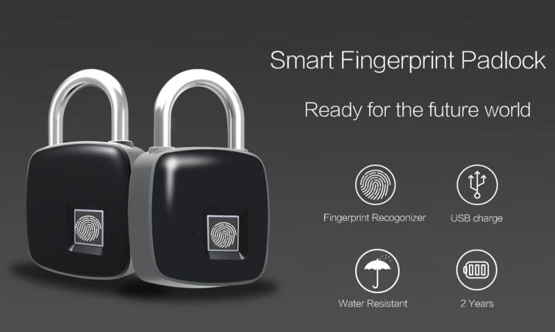 Heavy Duty Zinc Alloy P3+ Fingerprint Lock Bluetooth Padlock Smart Padlock Anti-theft with APP black ZopiStyle