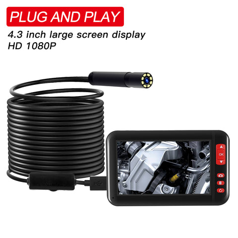8mm 1080P Endoscope Camera with 4.3 Inch Screen Display 2000mAh 8 LED Light waterproof Inspection Borescope Camera 5 meters ZopiStyle