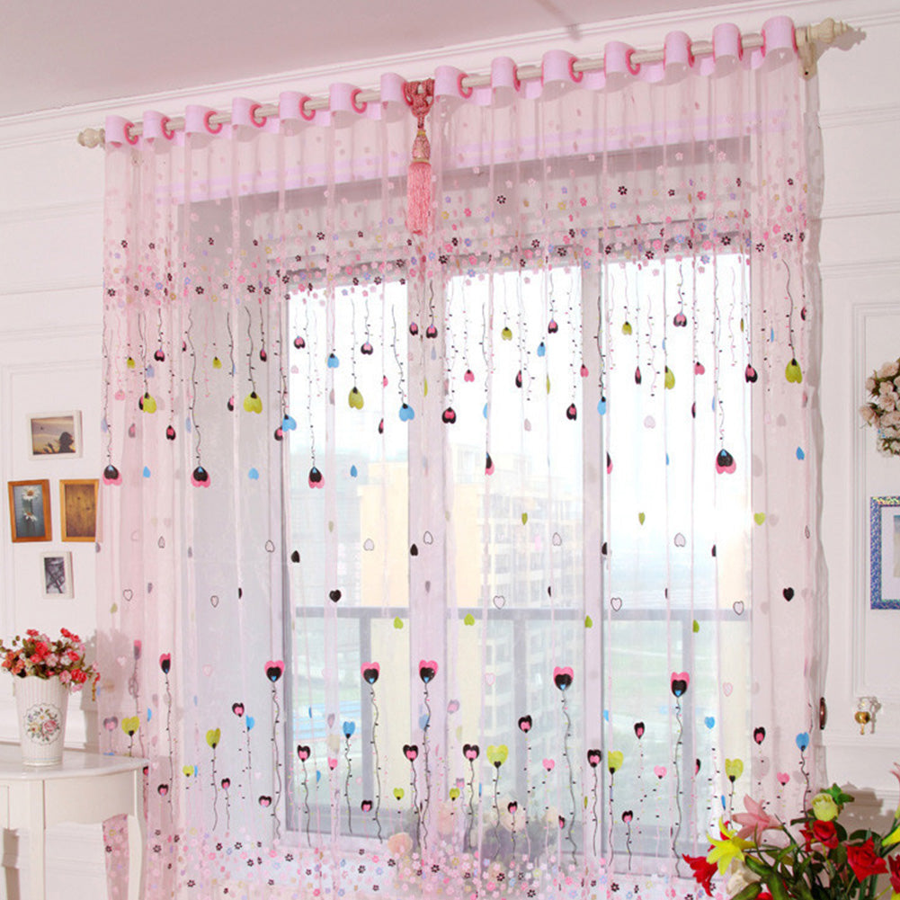Tulle Curtain with Loving Heart Balloons Pattern for Home Balcony Living Room Kids Room  1.4m wide * 2.4m high_Pink balloon gauze ZopiStyle