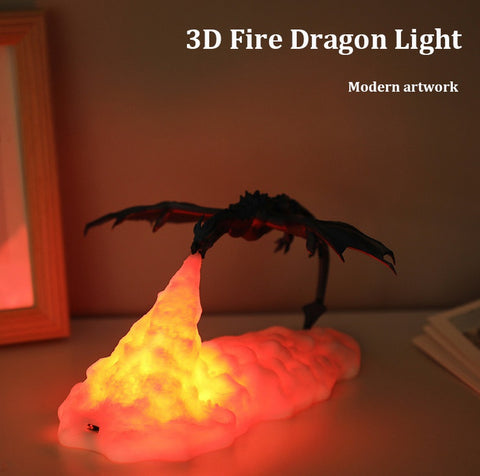 ZYS-3D Print Fiery Dragon Lamp Home Decor USB Charging Night Light monochrome ZopiStyle