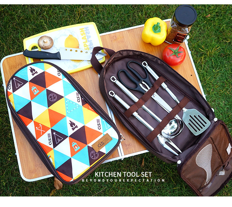 7 PCs Camping Kitchen Utensil Set Camp Cookware Utensils Organizer Travel Kit  ethnic style ZopiStyle