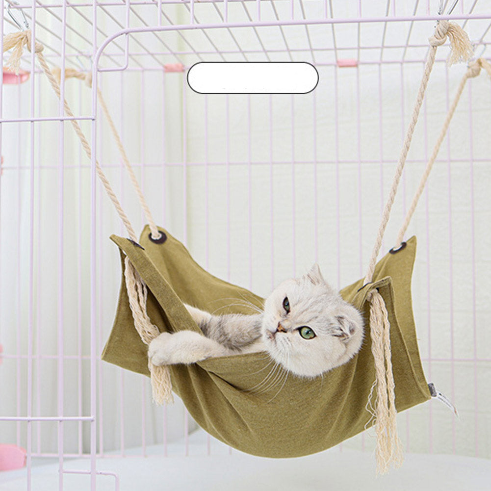 Summer Pet Hanging Nest Breathable Cotton Linen Tassels Hammock for Cats Khaki_47*47CM ZopiStyle