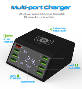 8-Port USB Mobile Phone Smart Charger Digital Display Built-in IC Chip Voltage Auto-correction European regulations ZopiStyle