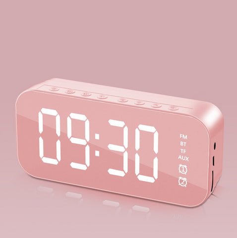 Bluetooth Speaker Mirror Multifunction Led Alarm Clock with Built-in Microphone Pink ZopiStyle