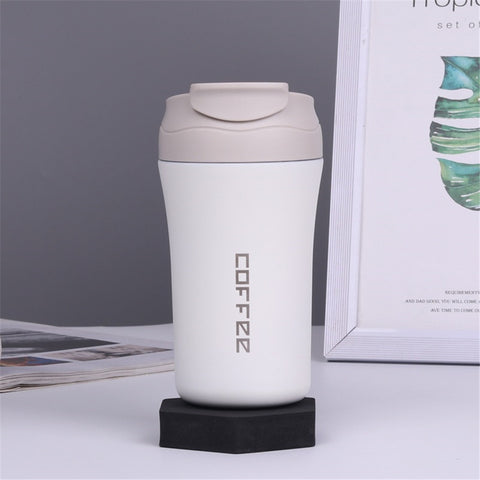 304 Stainless Steel Vacuum  Cup Portable Water Bottle Double-drink Vacuum Coffee Cup White ZopiStyle