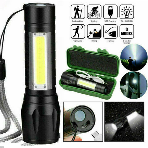 Xpe Cob Led Mini  Flashlight 3 Modes Built-in 14500 Lithium Battery Usb Rechargeable Lighting Torch Anti-slip Waterproof Lamp Plastic shell ZopiStyle