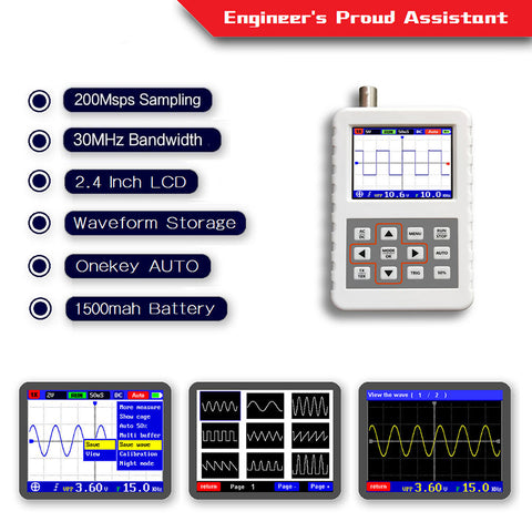 2031H 2.4-inch Screen Digital Oscilloscope 200MS/s Sampling Rate 30MHz Analog Bandwidth Support Waveform Storage white ZopiStyle