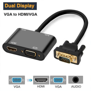3-in-1 Vga  Adapter Vga To HDMI-compatible+vga+audio Multi-port Display Audio Synchronization High-definition Adapter For Conference Presentation Teaching black ZopiStyle