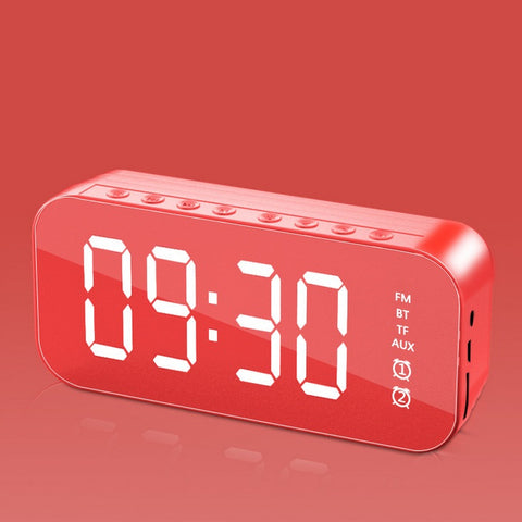 Bluetooth Speaker Mirror Multifunction Led Alarm Clock with Built-in Microphone red ZopiStyle