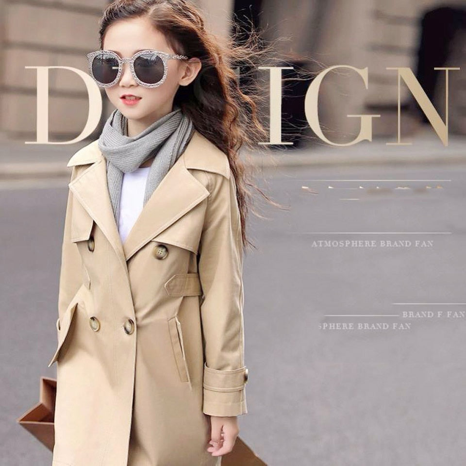 Jacket Girls Outerwear Full Windbreaker Kids Spring Autumn Kids Girls Clothes 6 8 10 12 14 Girls double breasted trench coat ZopiStyle