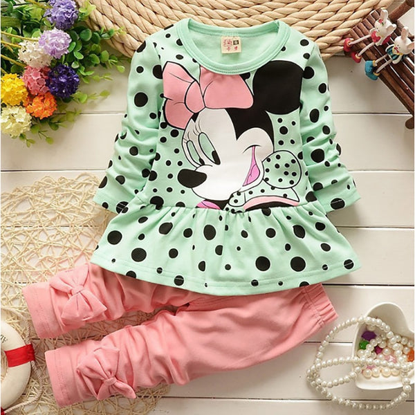 Fall Baby Girls Clothing Outfits Toddler Kids Cartoon Minnie Dot Long Sleeve T-shirt+Pants Sets Children Clothing Boy Clothes ZopiStyle