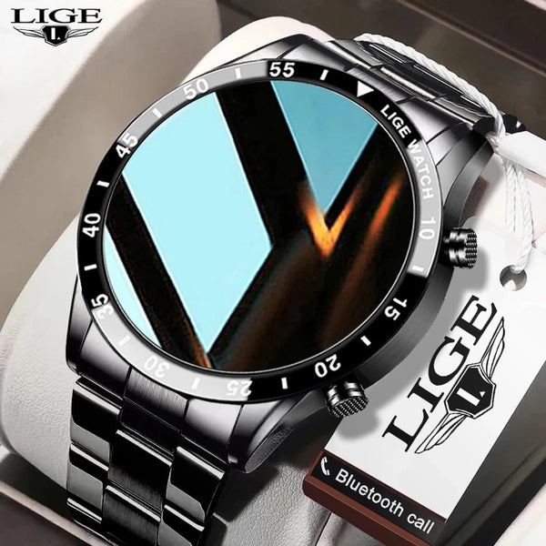 LIGE 2022 Full Circle Touch Screen Steel Band Luxury Bluetooth Call Men Smart Watch Waterproof Sport Activity Fitness Watch+Box ZopiStyle