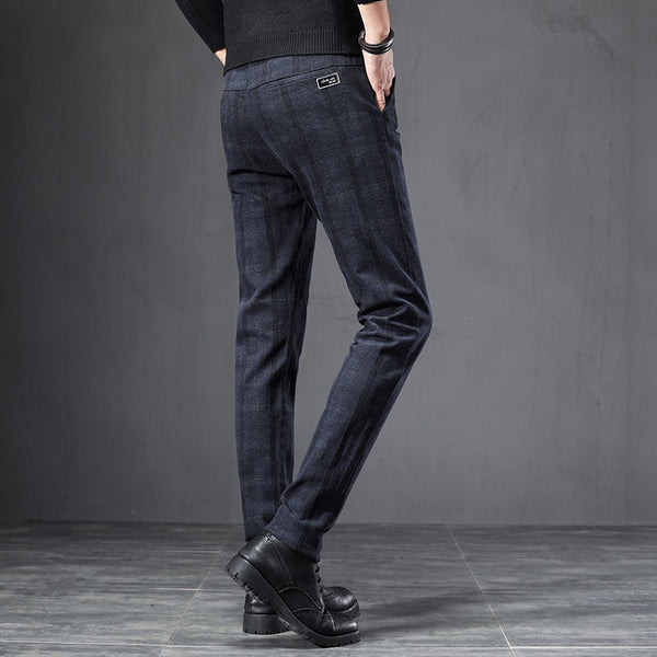 2022 Autumn Winter England Plaid Work Stretch Pants Men Business Fashion Slim Thick Grey Blue Casual Pant Male Brand Trousers 38 ZopiStyle