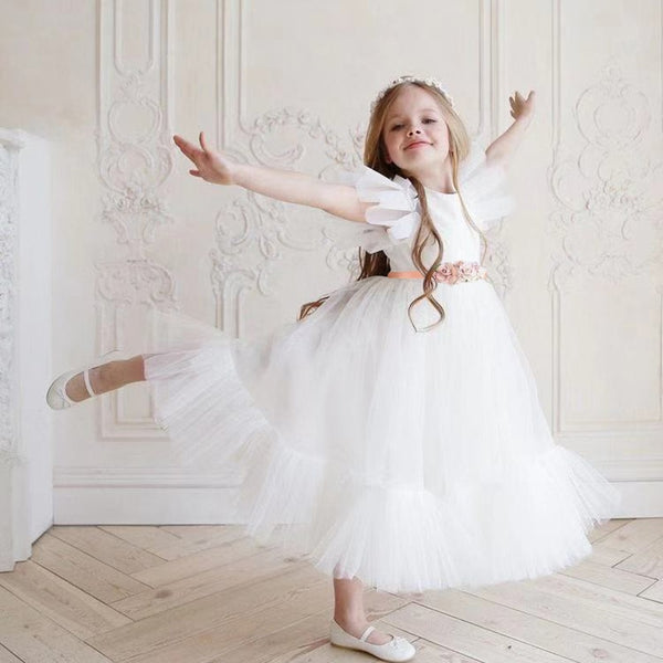 Flower Girl Dress Children Bridemaid Wedding Dresses For Kids Pink Tulle Gowns 2023 New Girls Boutique Party Wear Elegant Frocks ZopiStyle